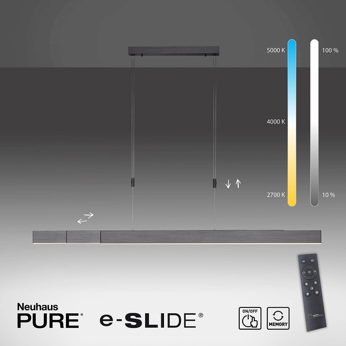 Neuhaus PURE Moto LED Pendelleuchte, dunkelgrau, inkl. weißer Fernbedienung in runder Form (Nicht identisch mit der Abbildung)