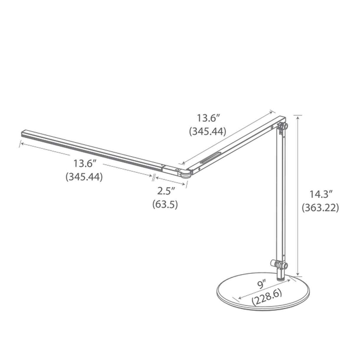 koncept Z-Bar Slim Tischleuchte, Maßzeichnung