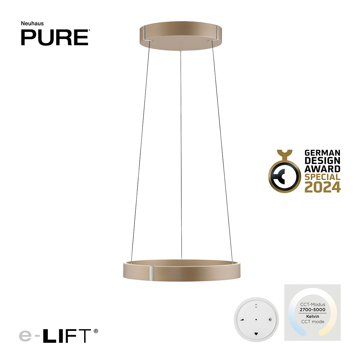 PURE E-Clipse LED Pendelleuchte mit e-LIFT und CCT