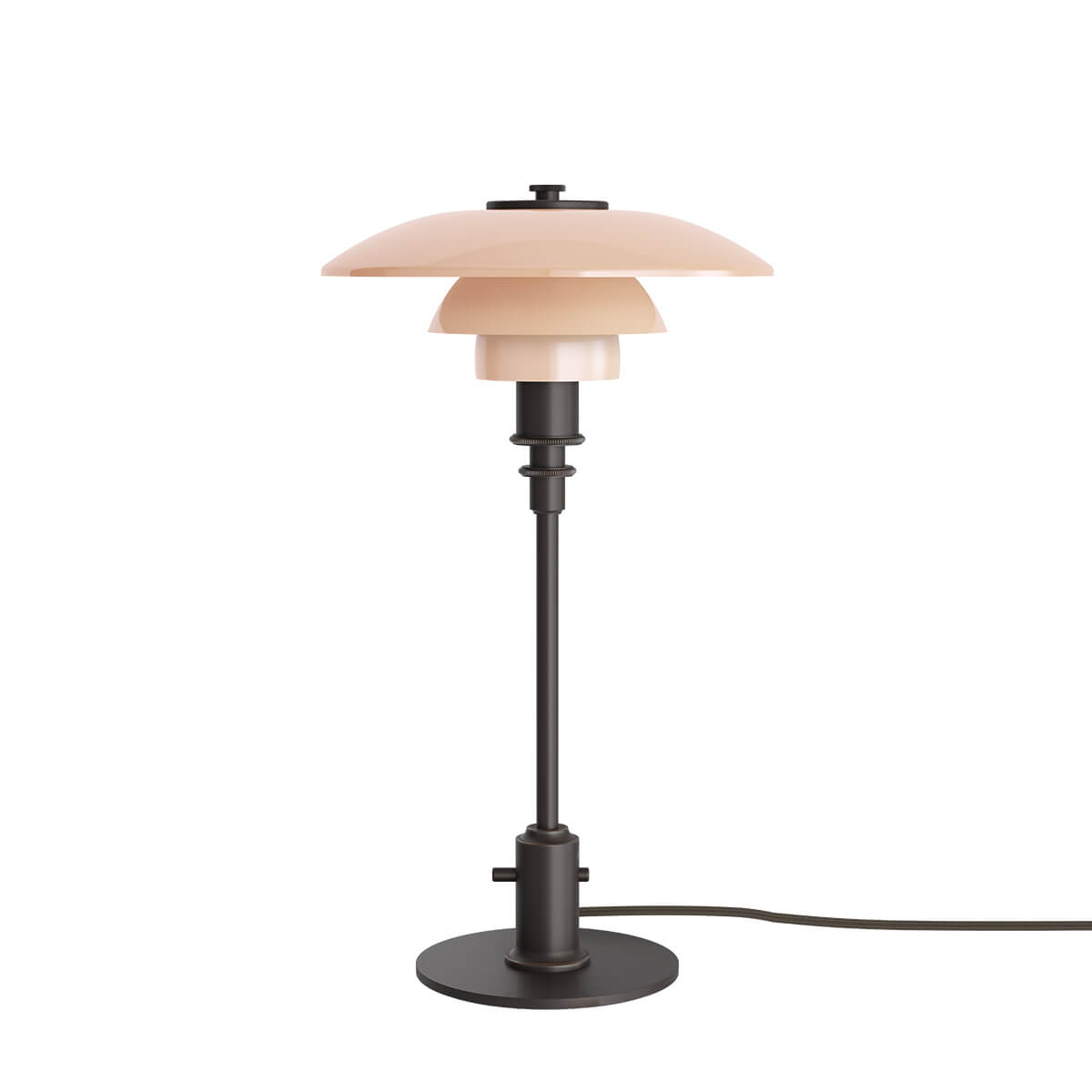 Louis Poulsen PH 2/1 Tischleuchte Limited Edition, Altmessing / Glas dusty terracotta (ausgeschaltet)