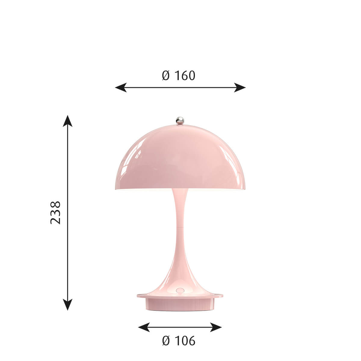 Louis Poulsen Panthella 160 Portable LED Akkuleuchte, Maßzeichnung – Design by Verner Panton