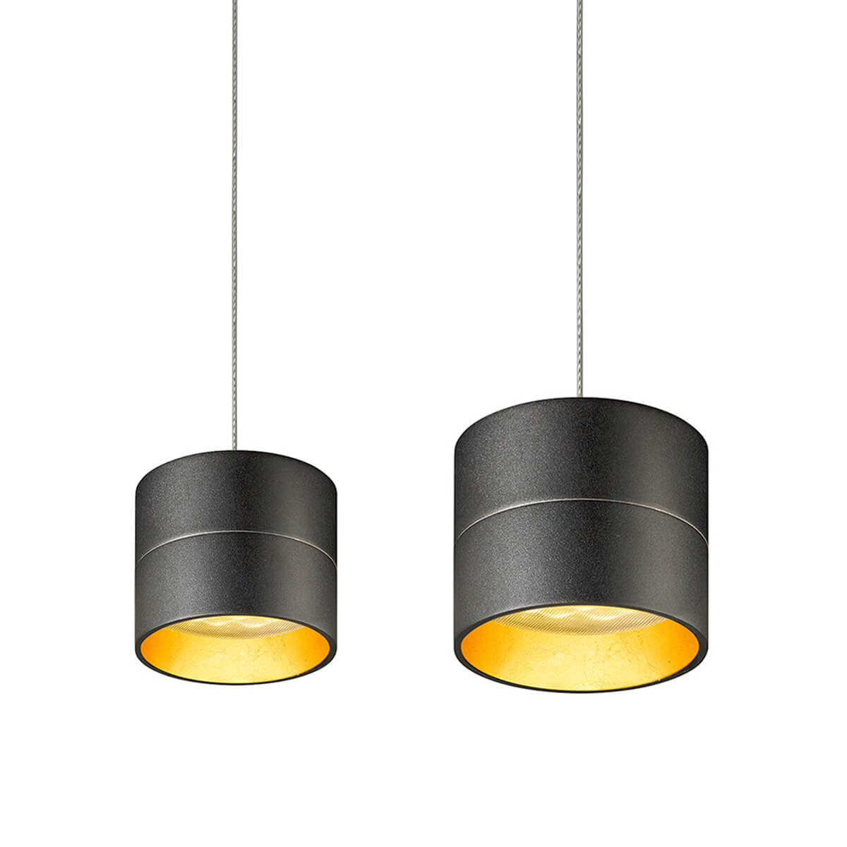 Oligo Tudor S LED Pendelleuchte, 2-flg., TW, unsichtbare Höhenverstellung, Baldachin: Alu gebürstet, schwarz matt / Blattgold