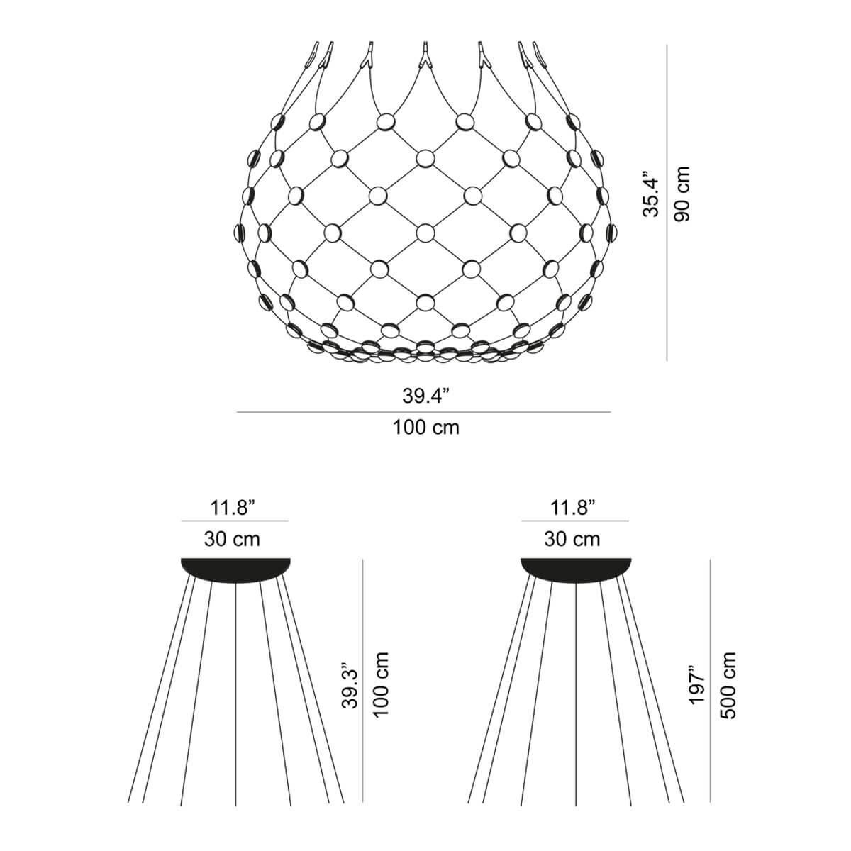 Luceplan Mesh LED Sospensione, Ø: 100 cm, Maßzeichnung
