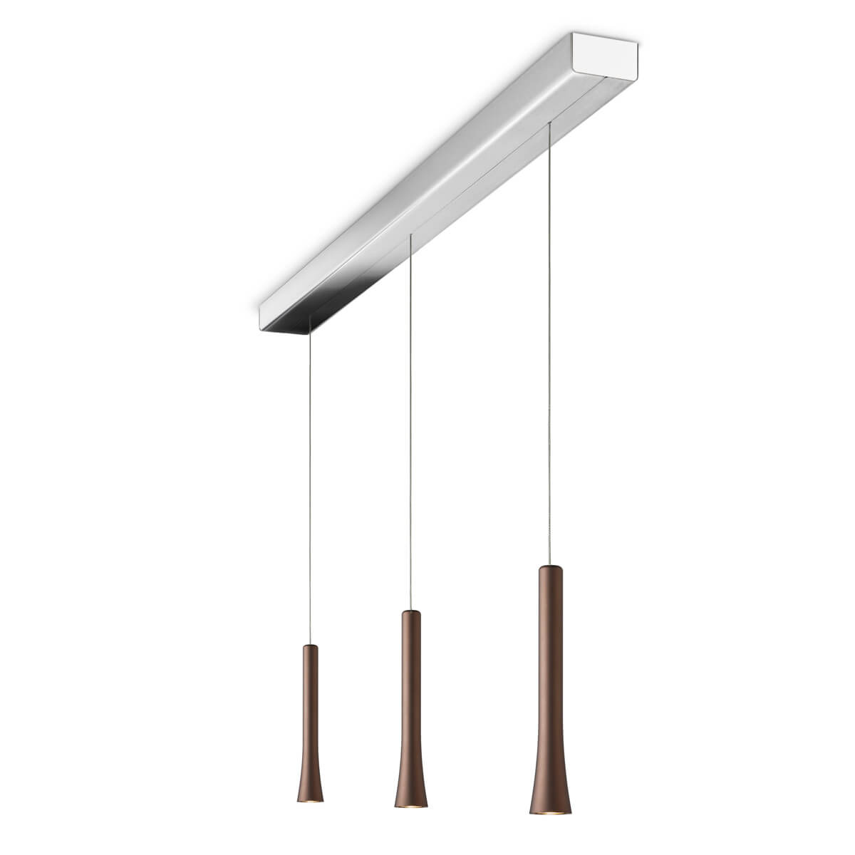 Oligo Rio LED Pendelleuchte, 3-flg., unsichtbare Höhenverstellung, Baldachin: Chrom, Brazilian brown