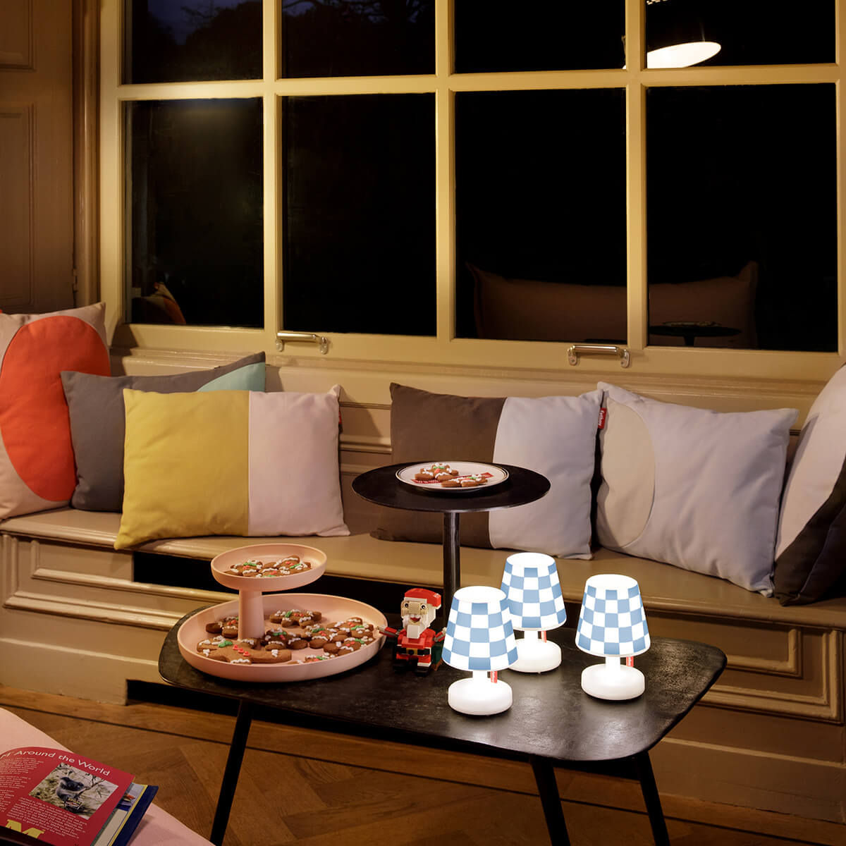 Fatboy Edison the Mini LED Akkuleuchte, 3er-Set, mit Mini Cappie Set Wave Ground, blau-weiß