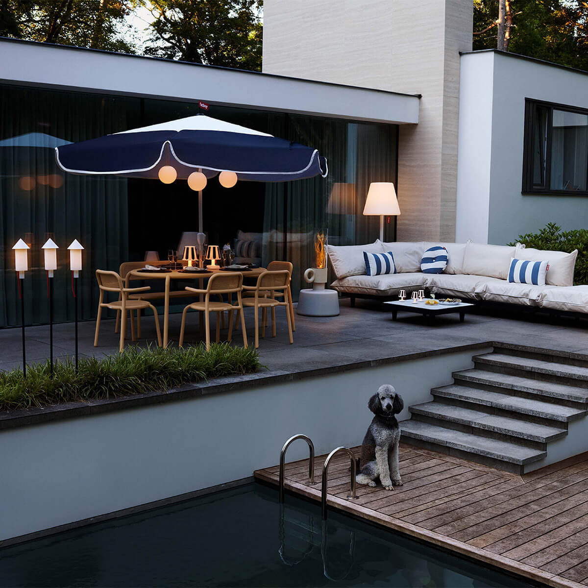 Fatboy Circle Pillow Outdoor Kissen, Stripe Ocean blue (weiß-blau)