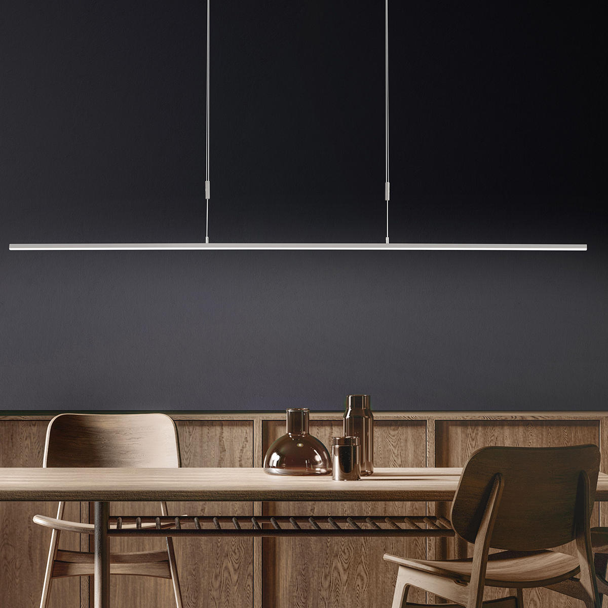 Bankamp Slim LED Pendelleuchte, Länge: 128 cm, Nickel matt / Chrom
