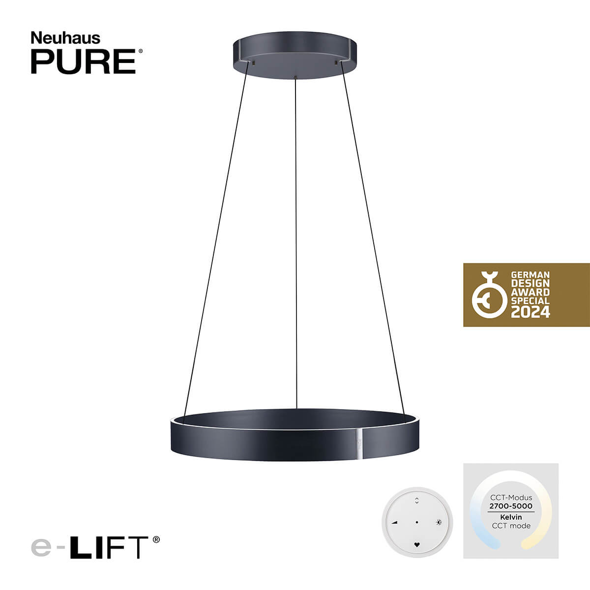 Neuhaus PURE E-Clipse LED Pendelleuchte, Ø: 50 cm, dunkelgrau