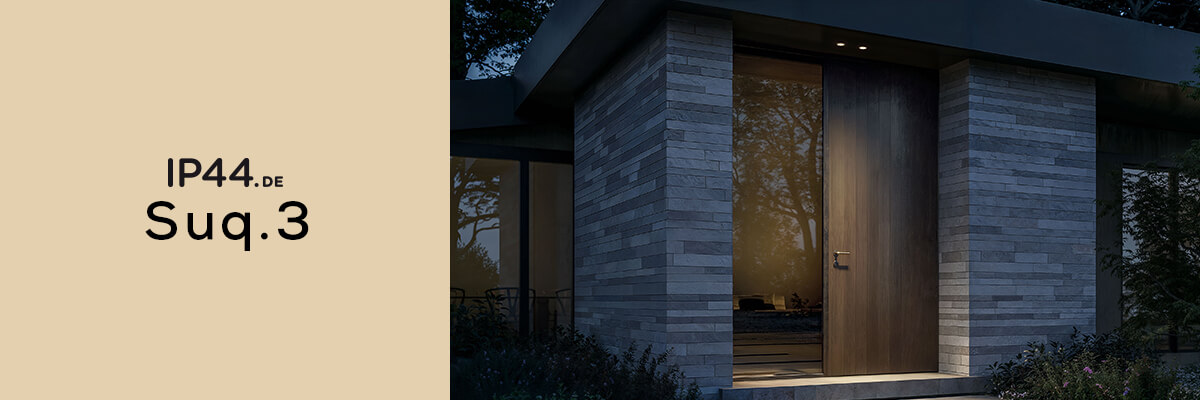 IP44.DE Suq.3 outdoor ceiling lights as discreet downlights for a modern house entrance