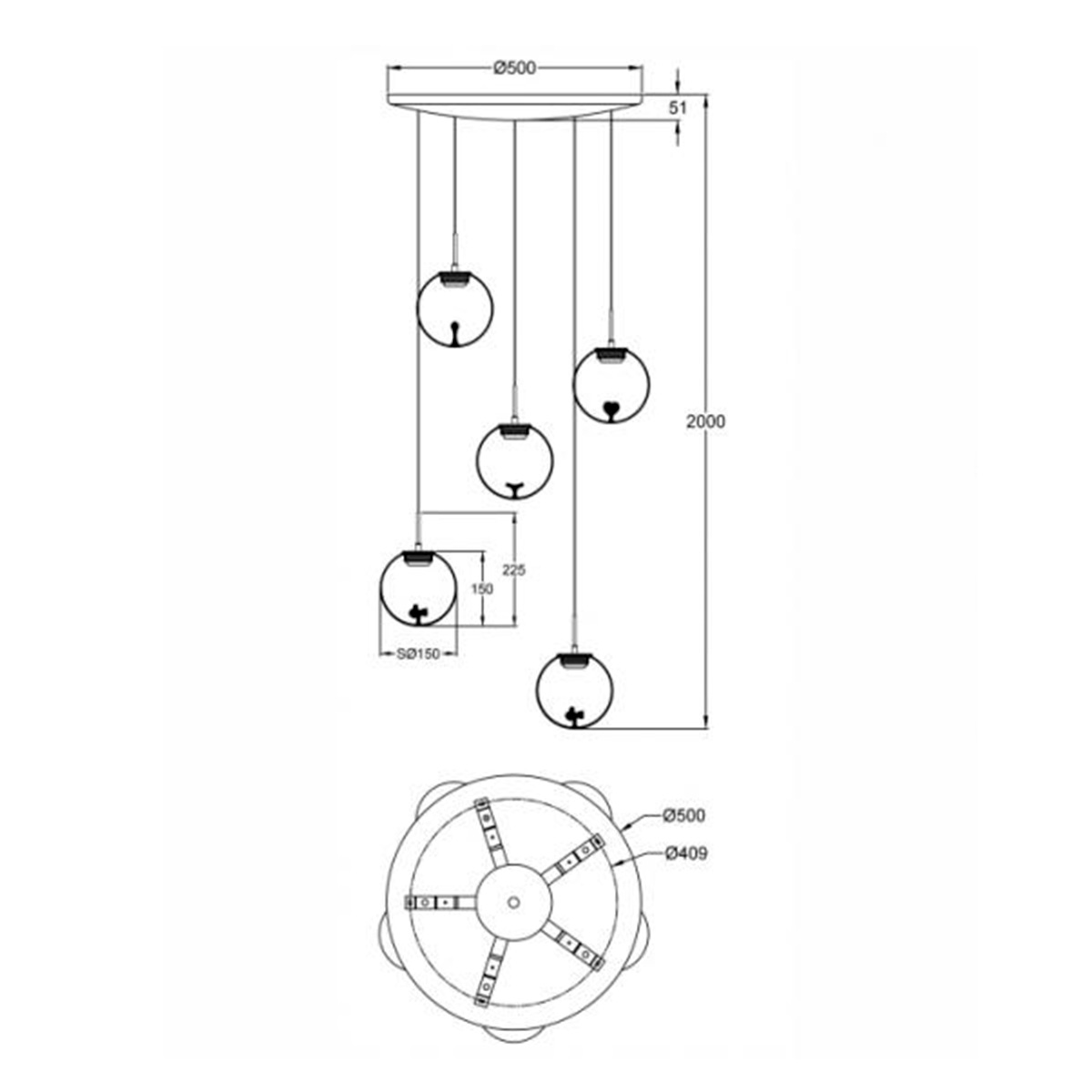 Fabas Luce Ariel LED Pendelleuchte, 5-flg., je Ø: 15 cm, mit Tropfen und 4 Motiven