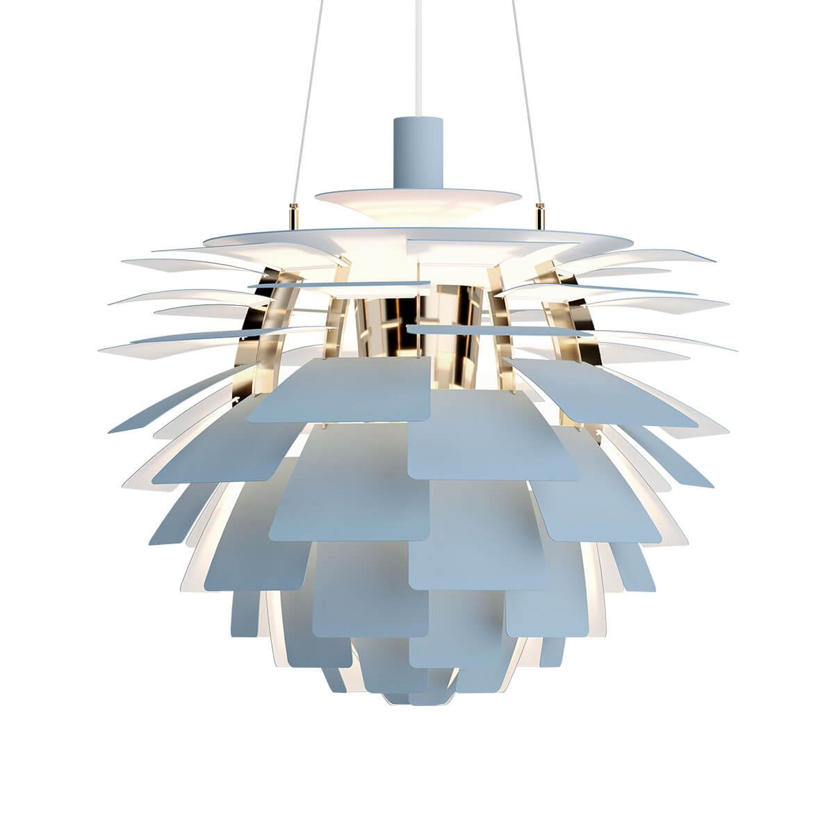 Louis Poulsen PH Artichoke 600 Pendelleuchte, Ø: 60 cm, Dusty blue / Messing