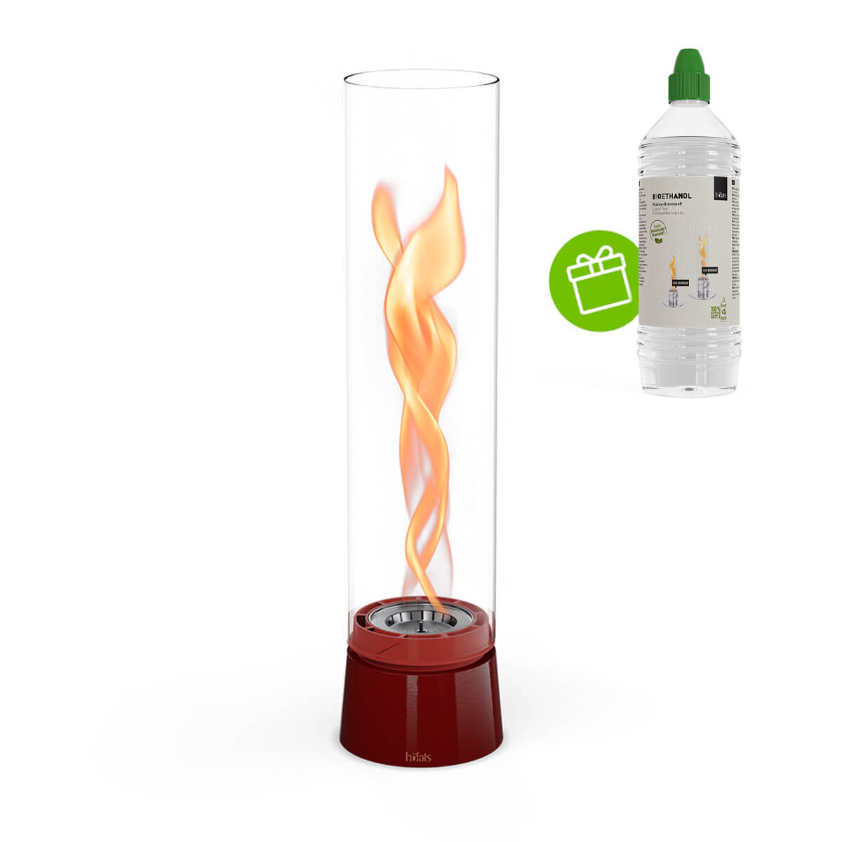 Höfats Spin air 1200 Tischfeuer & Windlicht, inkl. Bioethanol Flüssig-Brennstoff, Emaille rot