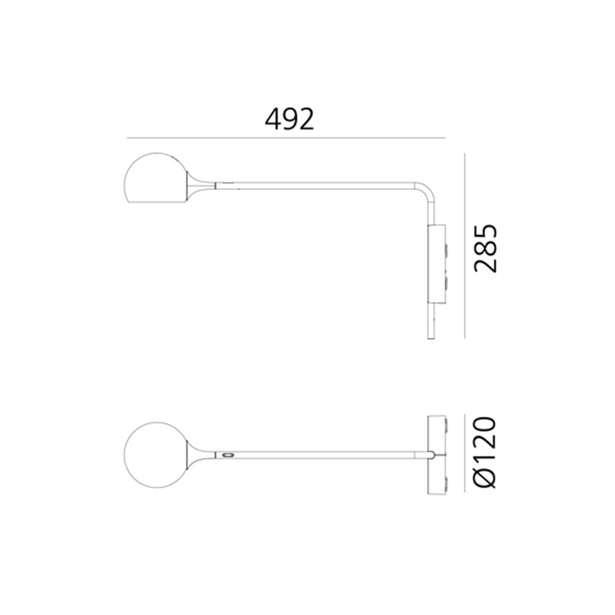 Artemide Ixa LED Parete, Maßzeichnung