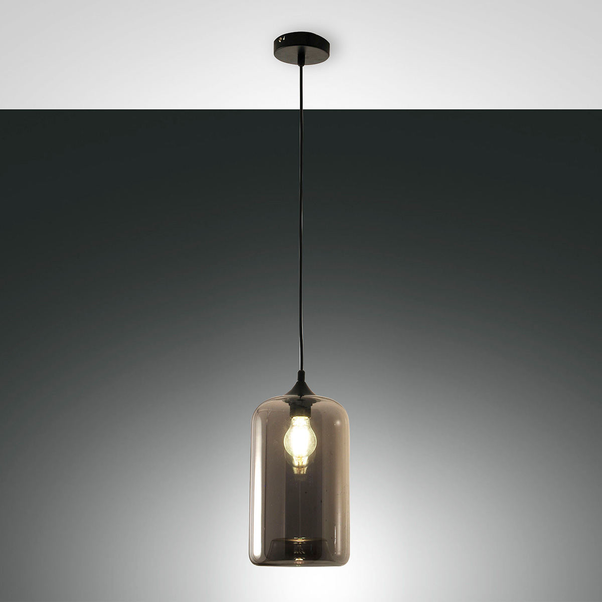 Fabas Luce Silo Pendelleuchte, grau transparent