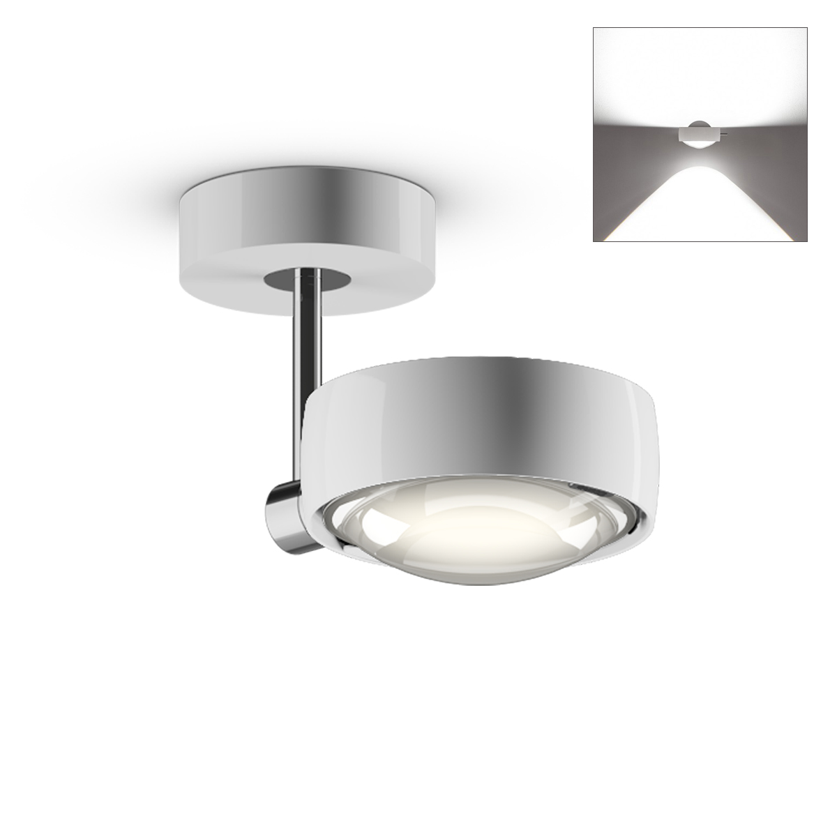 Occhio Sento E faro up LED Deckenleuchte, 2700 K, 10 cm, Chrom / weiß glänzend