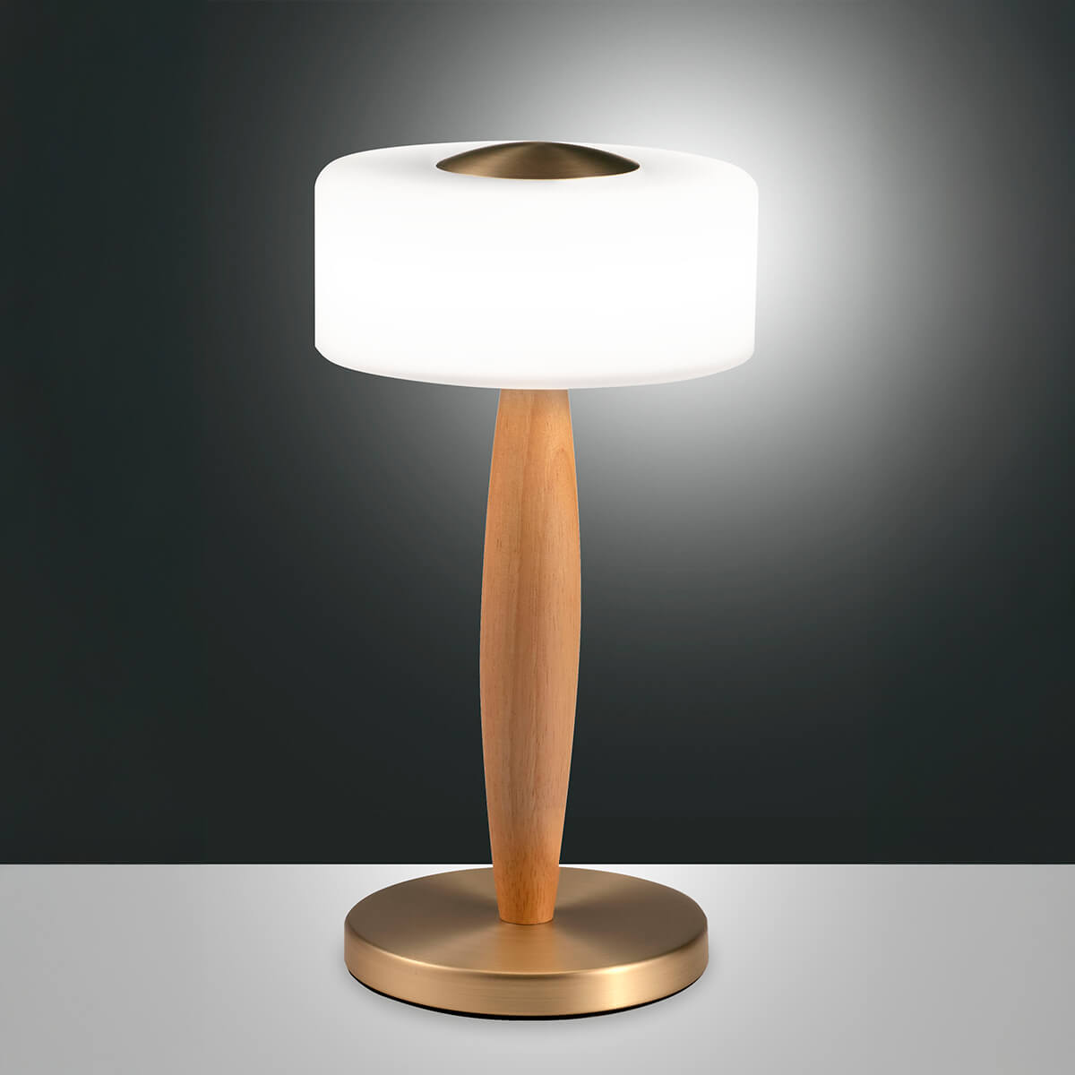 Fabas Luce Elea LED Tischleuchte, Eichenholz / Messing satiniert