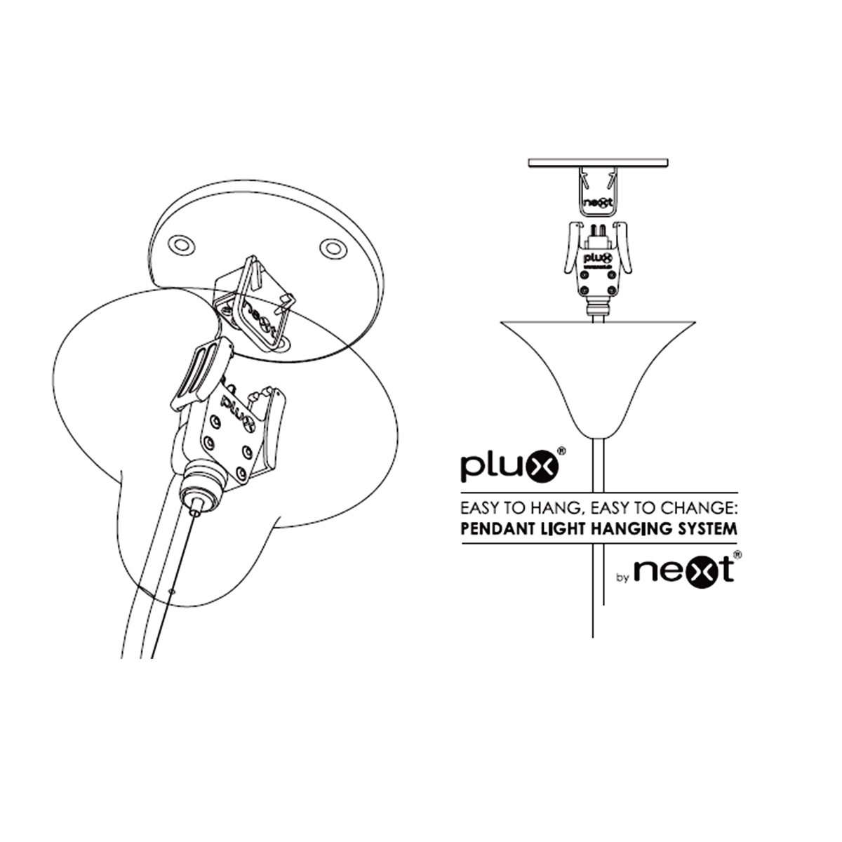 Baldachin mit dem Next Plux Stecksystem zur Deckenmontage, Anwendungsskizze