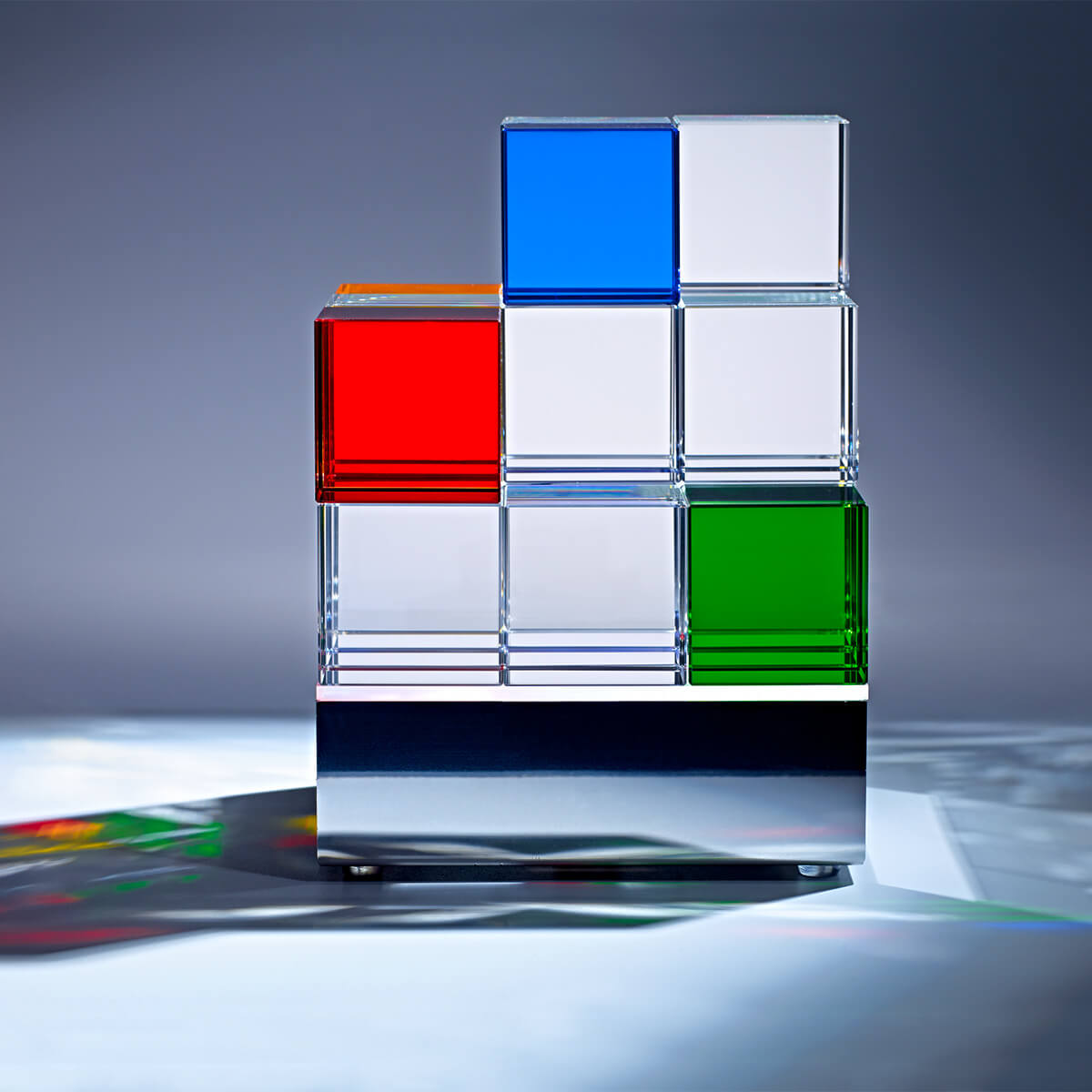 Tecnolumen Cubelight LED Tischleuchte, Echtglas bunt