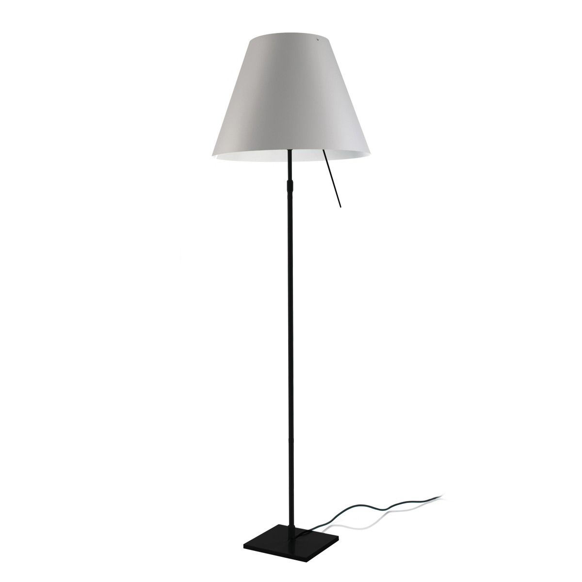 Luceplan Costanza Terra Teleskop mit Touchdimmer, schwarz, Schirm: nebelweiß (ausgeschaltet)