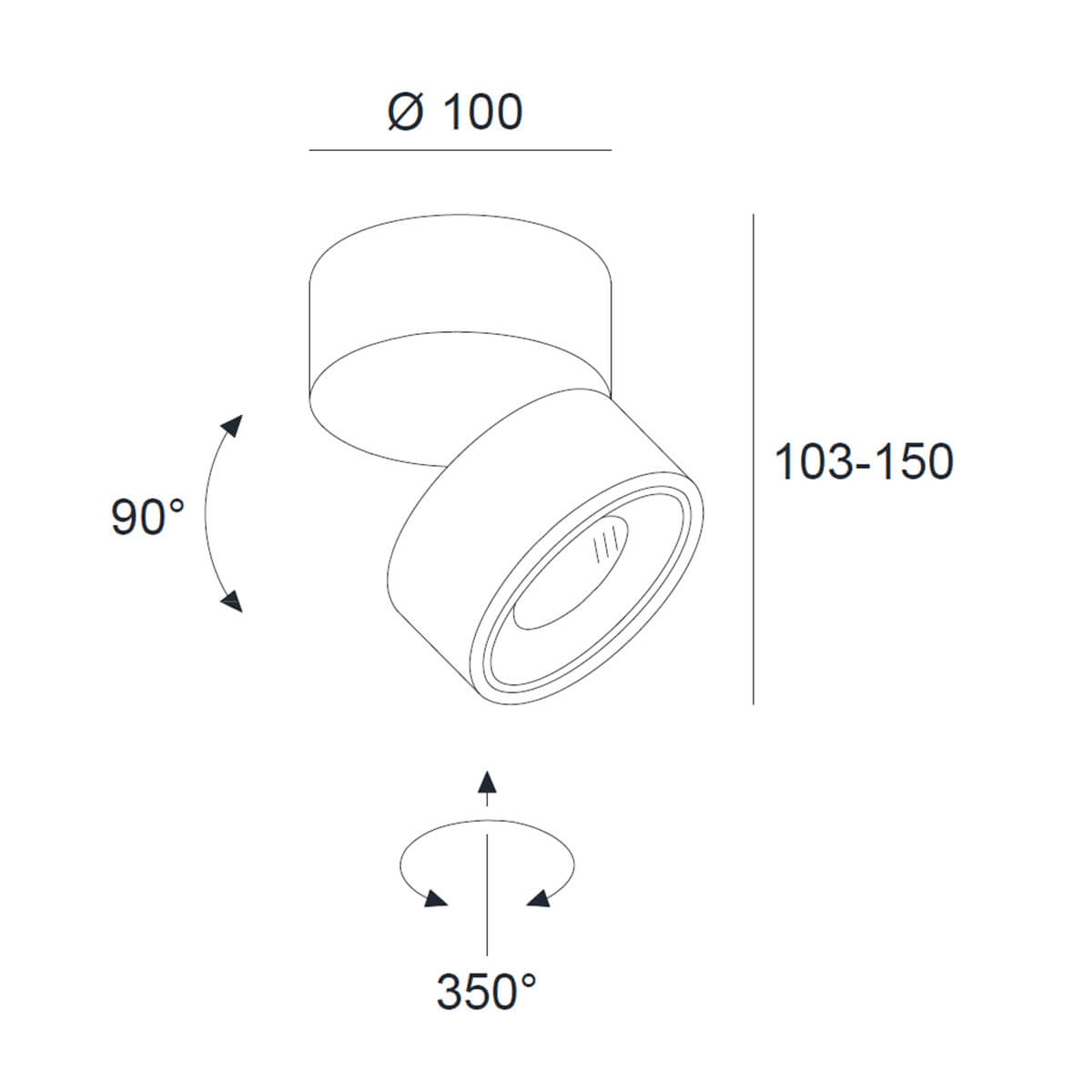 Egger Licht DLS Lighting Clippo LED Wand- / Deckenstrahler, Dim-to-Warm, Maßzeichnung