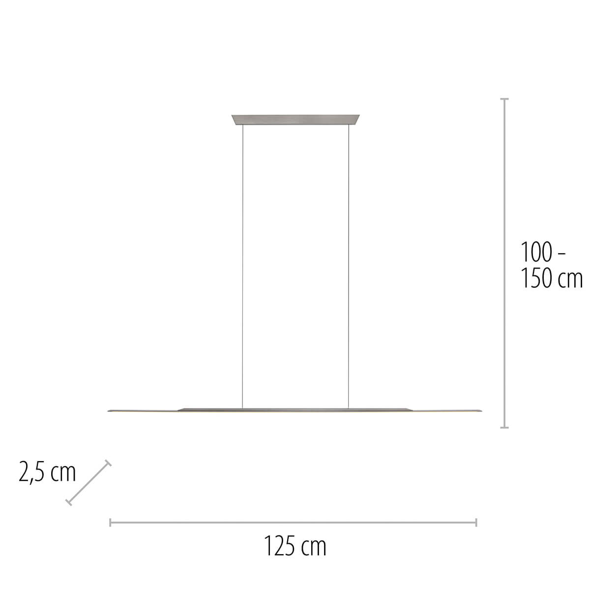 Neuhaus PURE Surface LED Pendelleuchte, Länge: 125 cm, Maßzeichnung