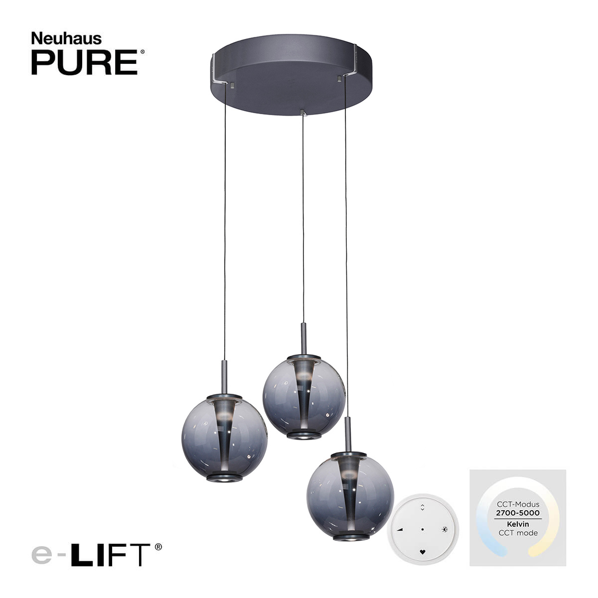 PURE E-Infinity Pendelleuchte mit e-LIFT und CCT