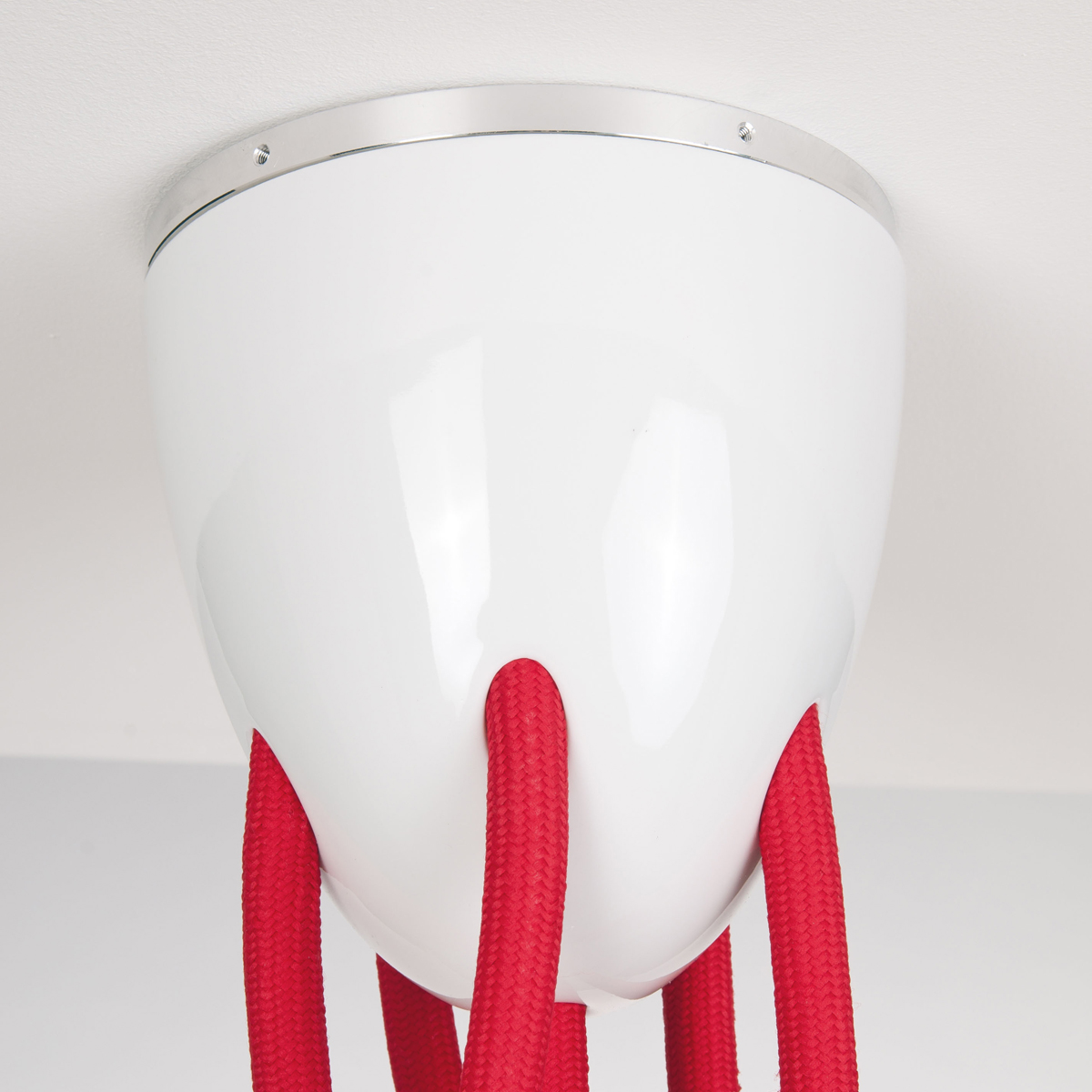 Less'n'more Athene LED Pendel - / Deckenleuchte, 6-flg., Textilkabel: rot mit weißem Baldachin