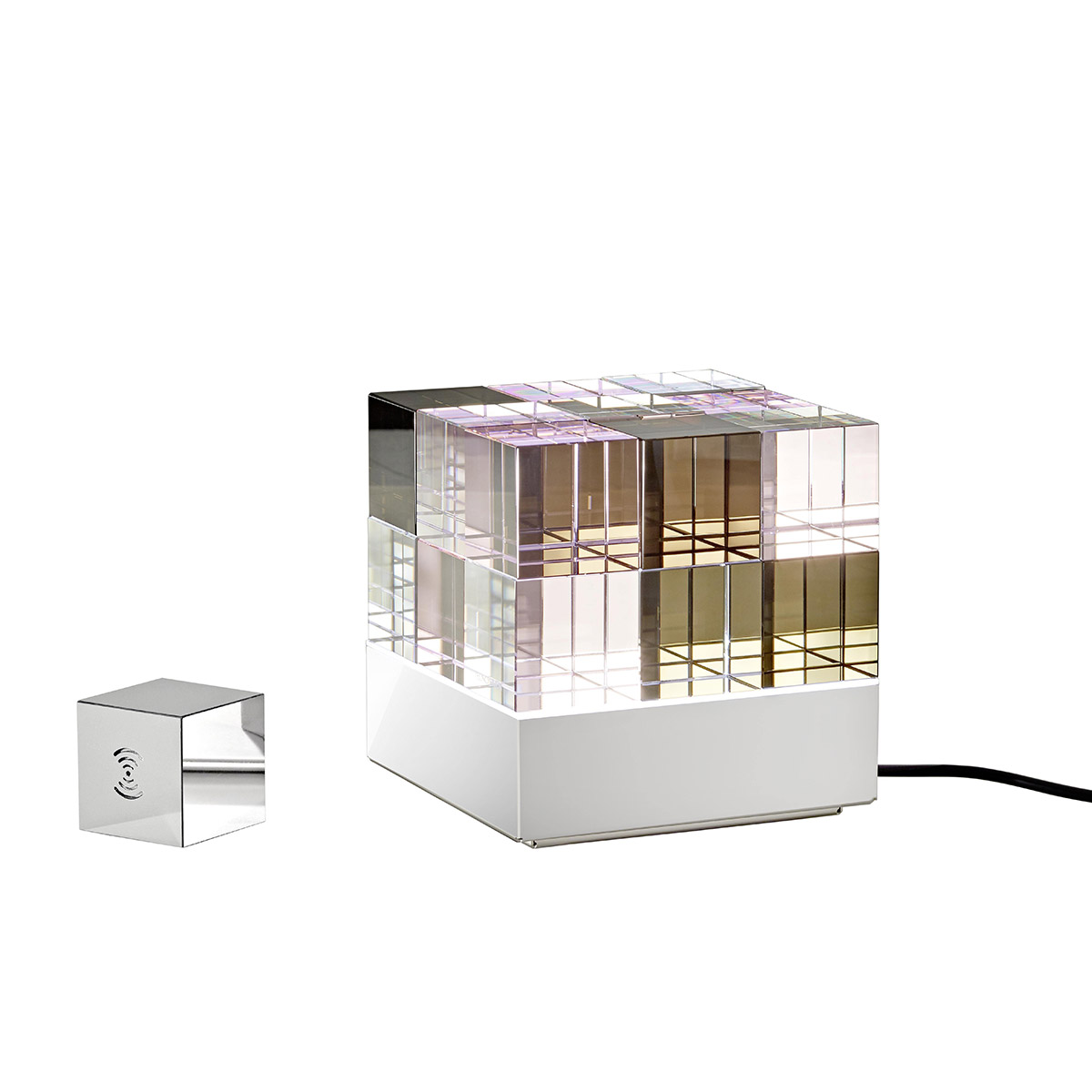 Tecnolumen Cubelight move LED Tischleuchte, mit Funksteuerwürfel, Echtglas rosa