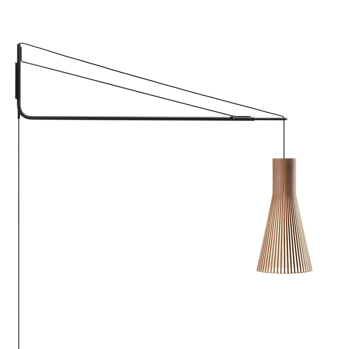 Secto Design Varsi 1000 Wandleuchte mit Secto 4200, schwarz, Schirm: Walnussfurnier