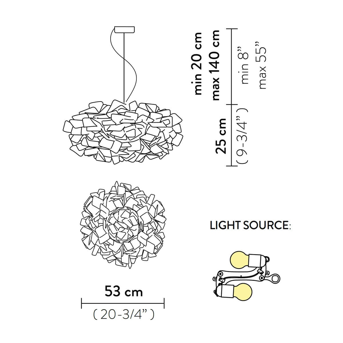 Slamp Clizia Mama non Mama Suspension, Maßzeichnung
