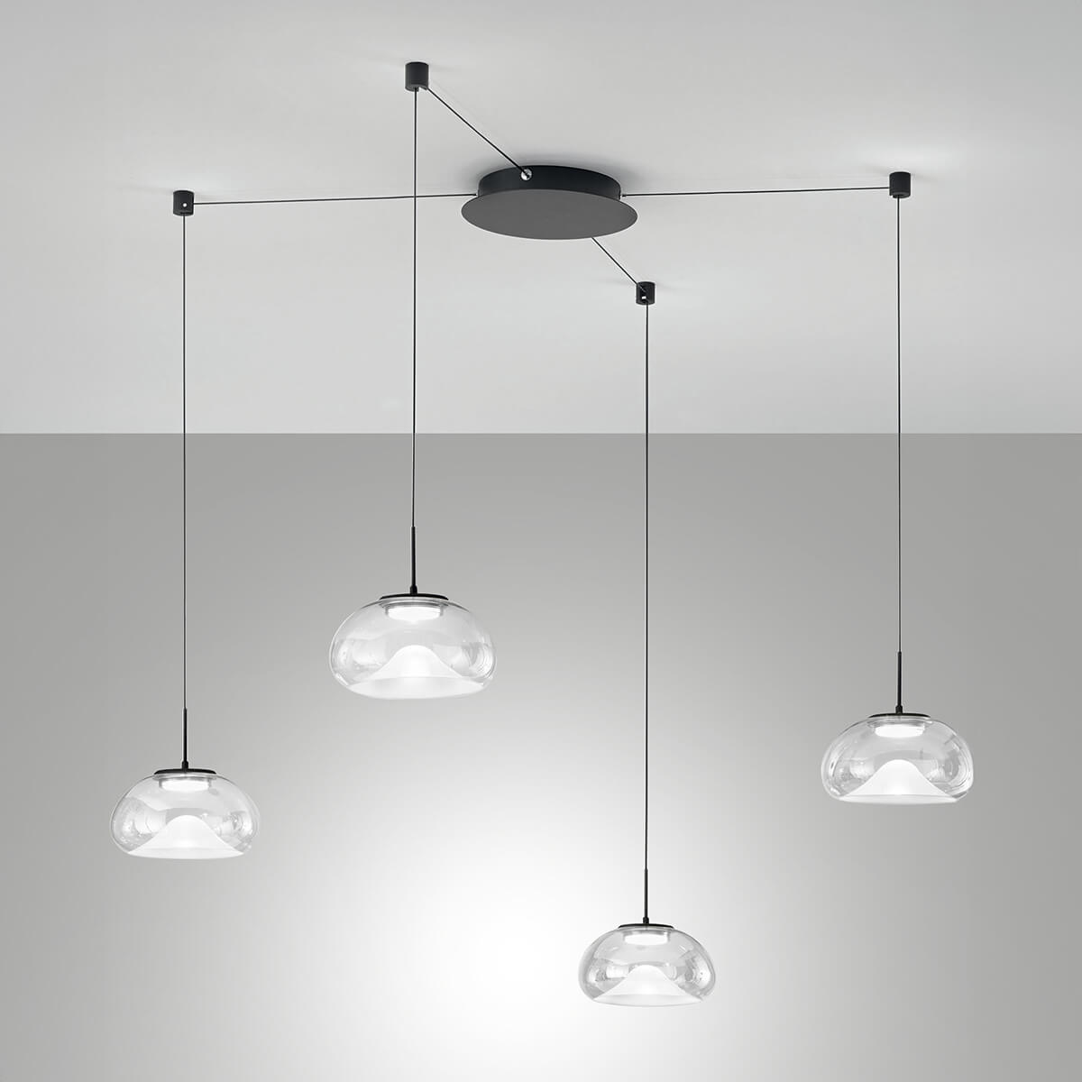 Fabas Luce Brena LED Pendelleuchte, 4-flg. Glas: transparent