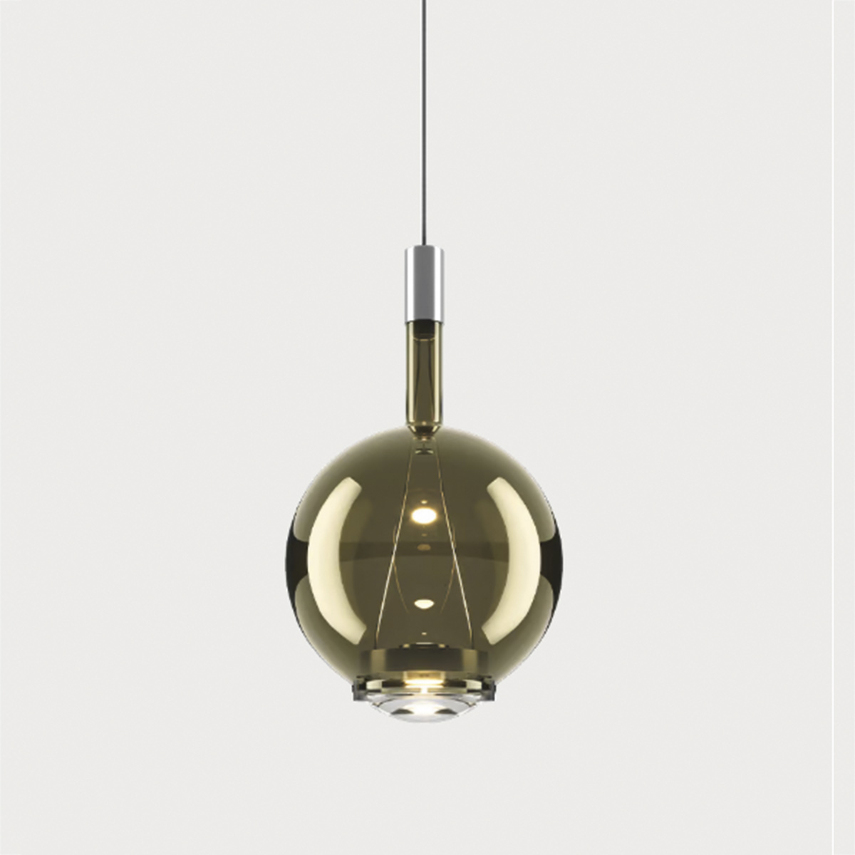Lodes Sky-Fall Round Medium LED Pendelleuchte, Chrom / goldenes Salbeigrün