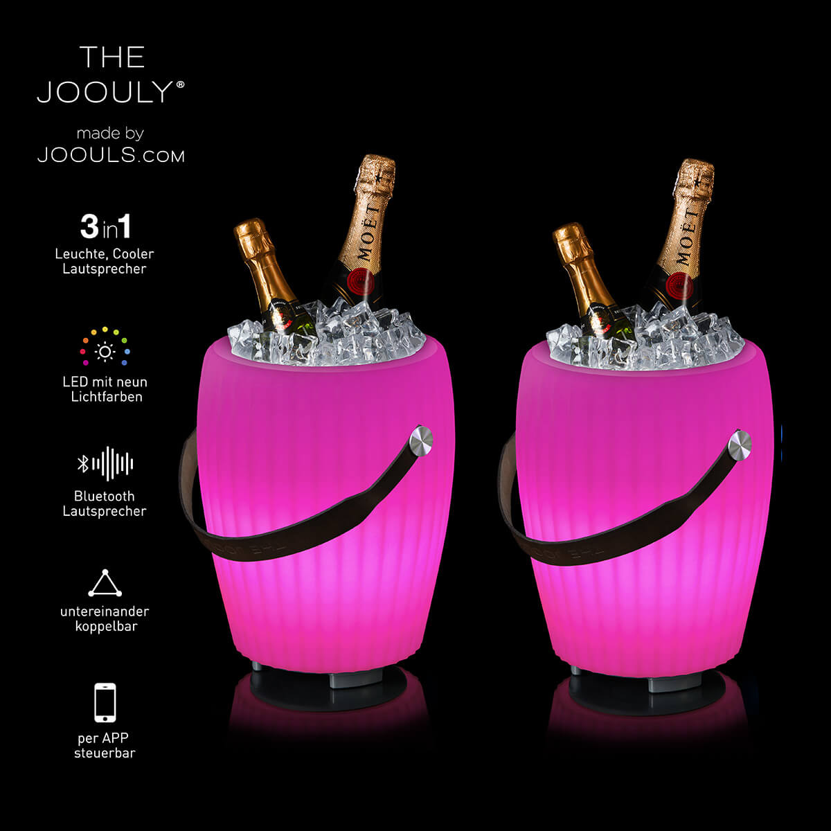 Joouls The Joouly Bowl M LED Akkuleuchte, Bluetooth Lautsprecher & Weinkühler, weiß, Funktionen