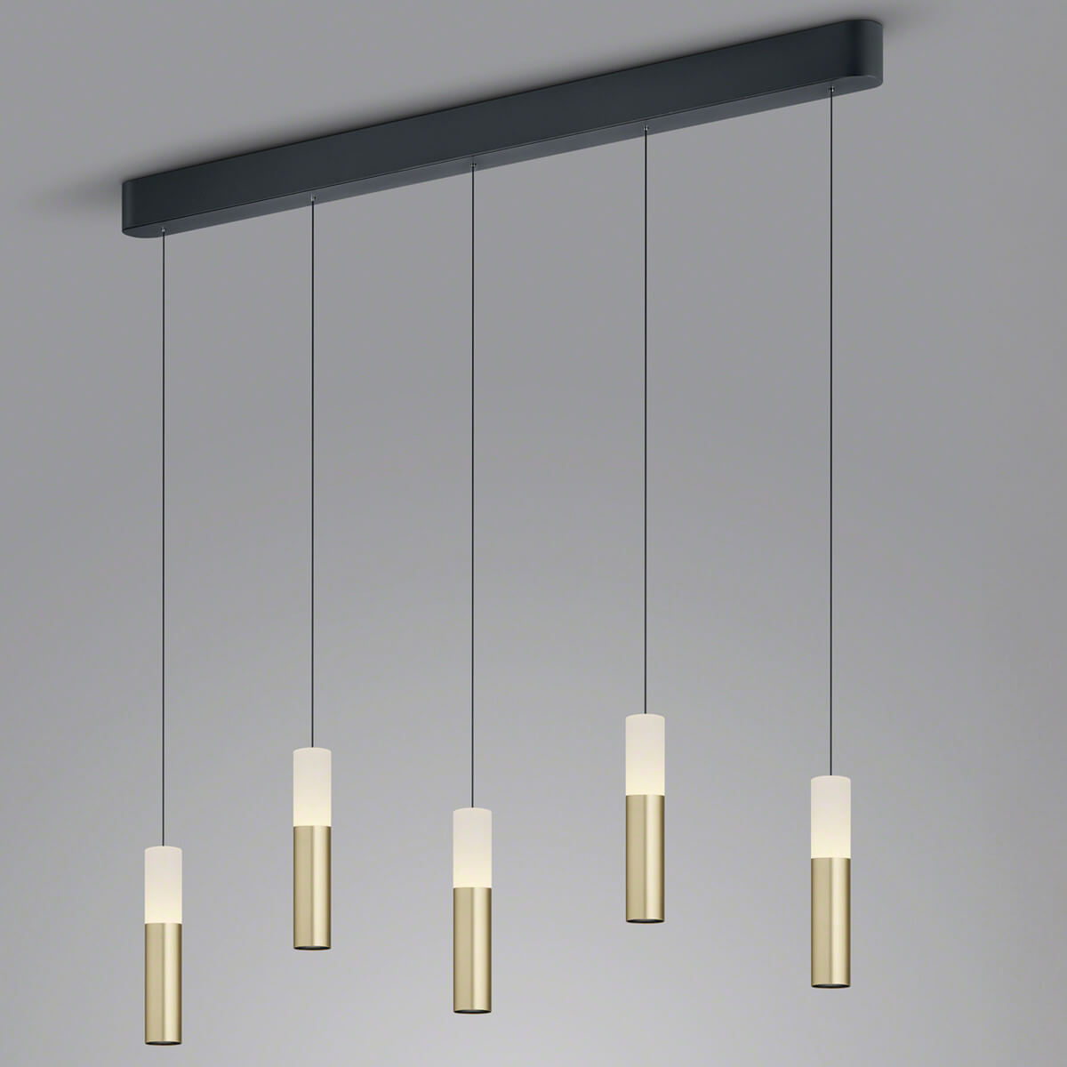 Helestra Lidos LED Pendelleuchte, 5-flg, schwarz matt / Gold matt (mit Höhenverstellung)