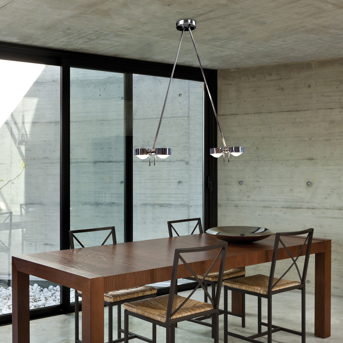 Top Light Puk Ceiling Sister Twin, 100 cm, Chrom, mit Einsätzen Glas satiniert / Linse klar