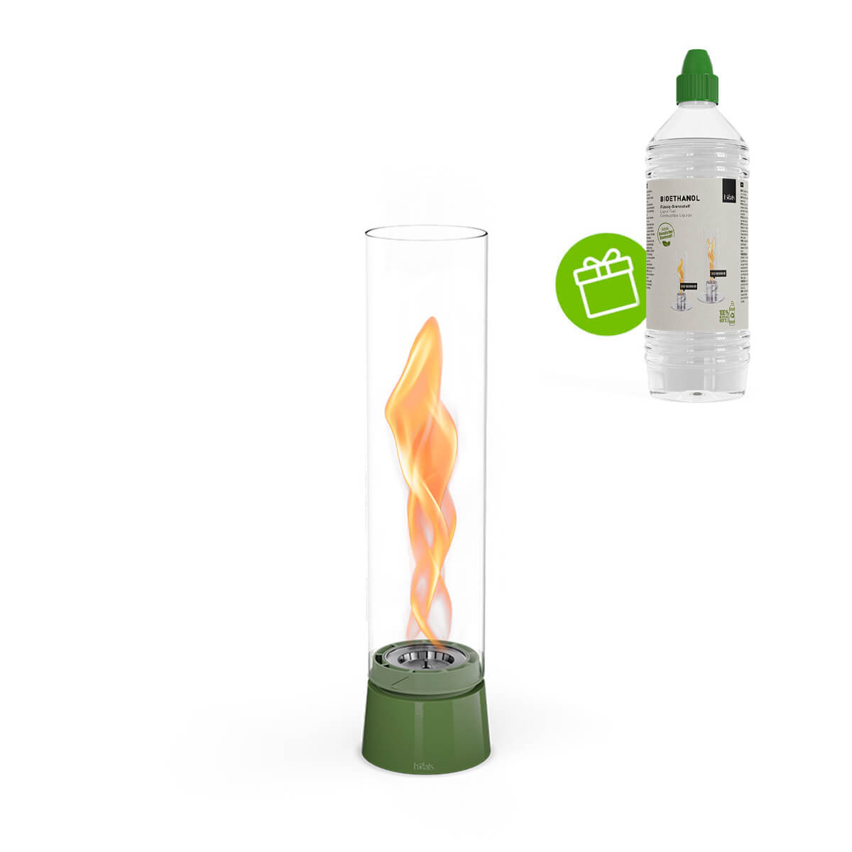 Höfats Spin air 900 Tischfeuer & Windlicht, inkl. Bioethanol Flüssig-Brennstoff, Emaille grün