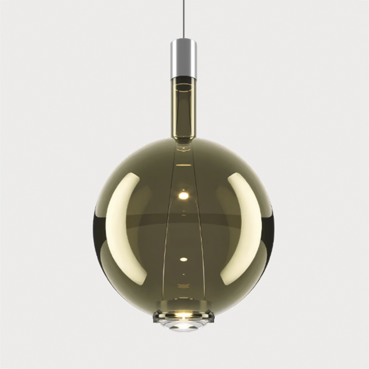 Lodes Sky-Fall Round Large LED Pendelleuchte, Chrom / goldenes Salbeigün