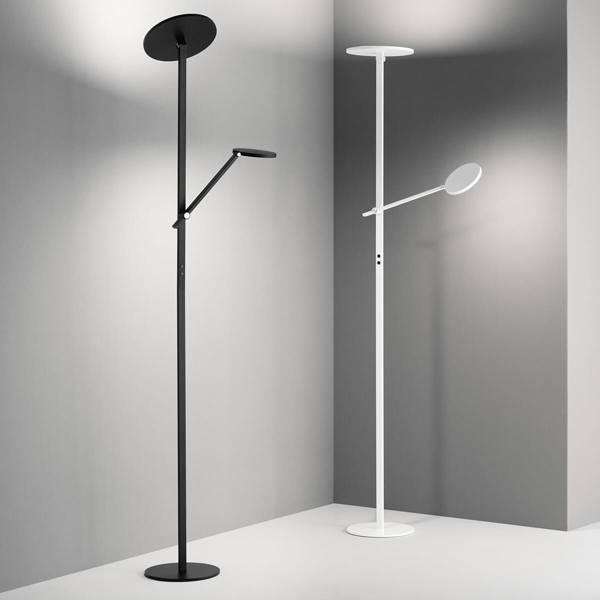 Fabas Luce Regina LED Stehleuchte mit Lesearm, schwarz und weiß