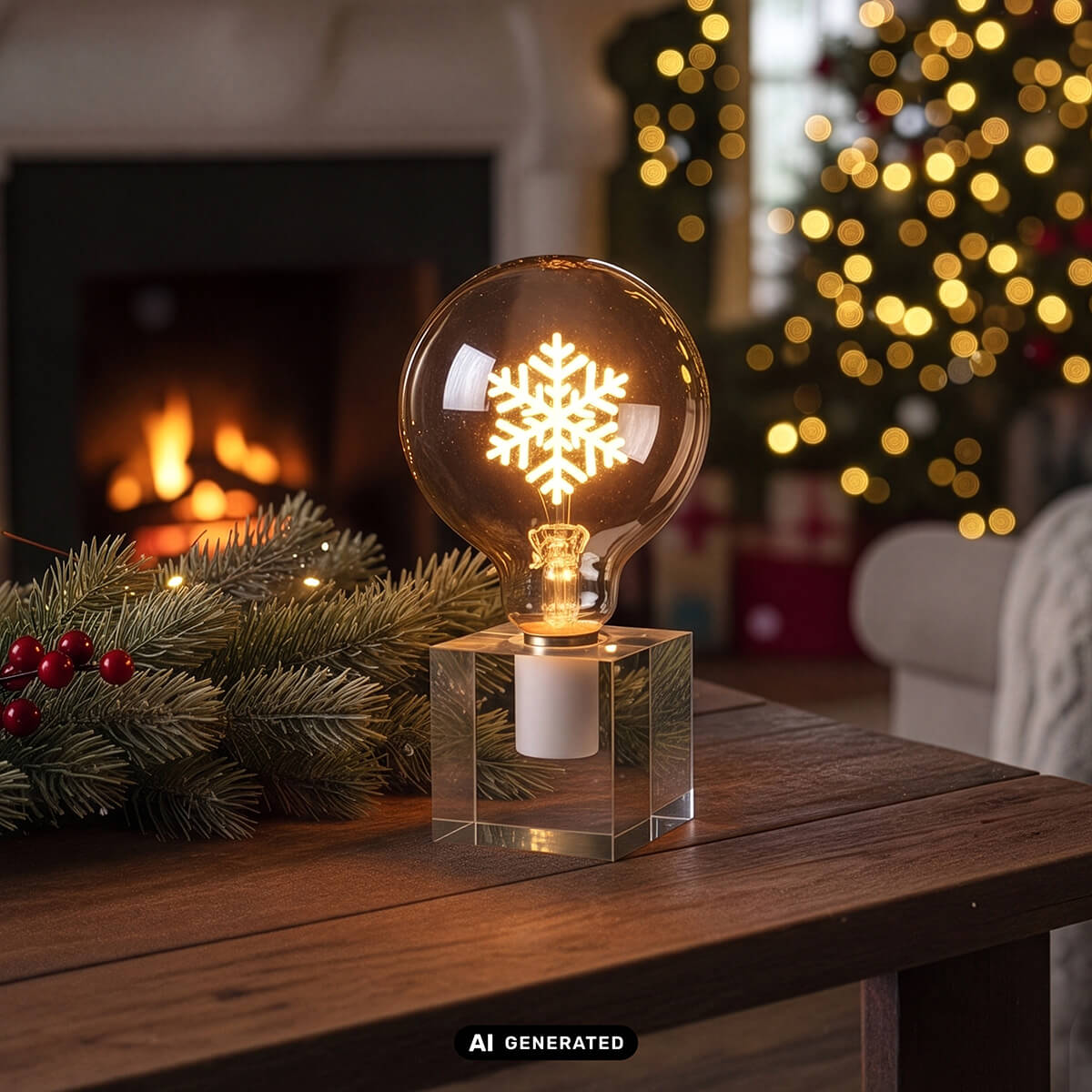 Cubic Tischleuchte mit Weihnachts-Leuchtmittel