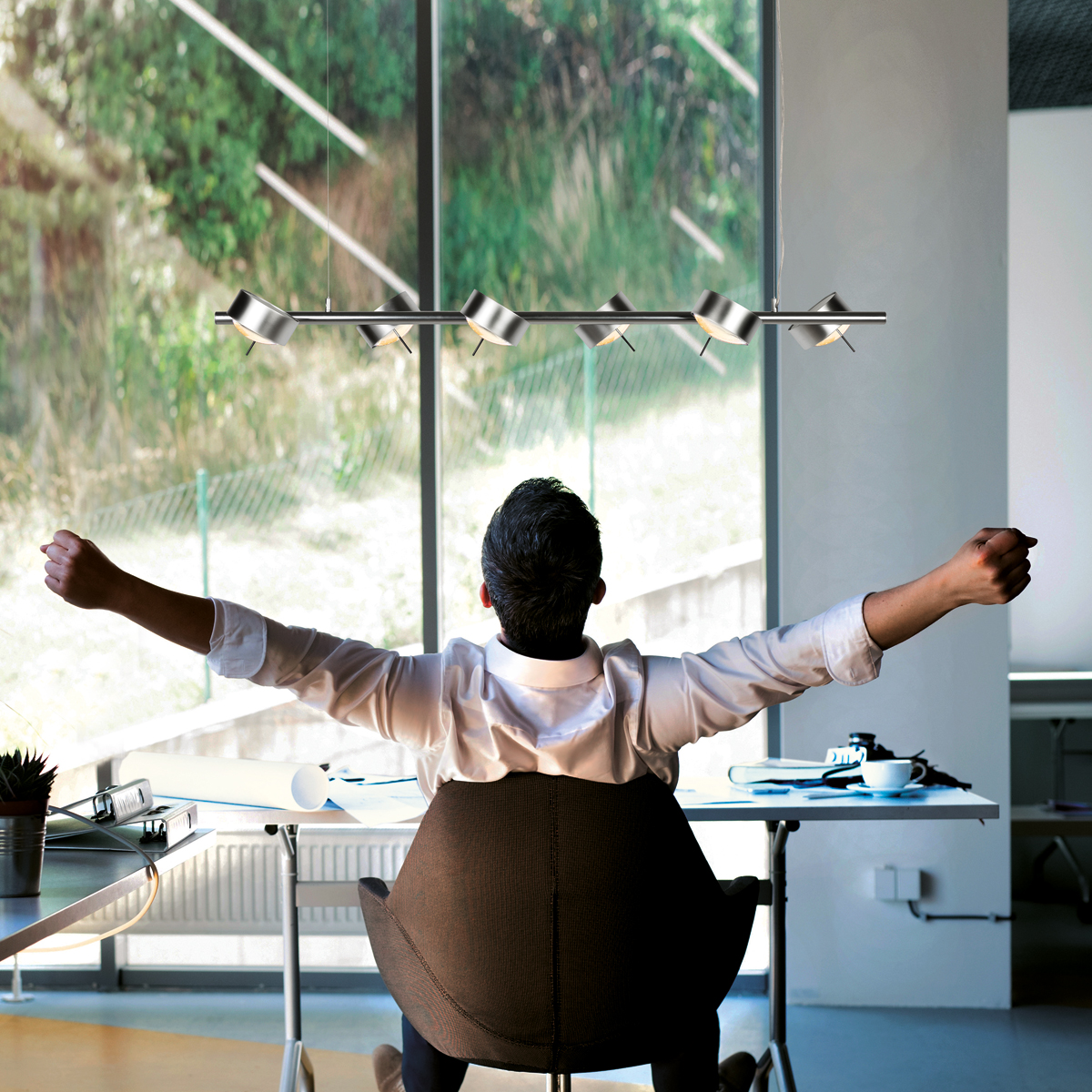 Top Light Puk Maxx Sixtett Pendelleuchte, Chrom matt, mit Einsätzen Glas satiniert / Linse klar