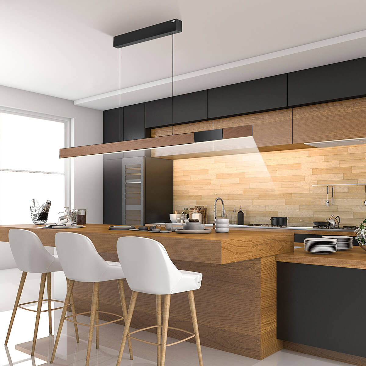 Neuhaus PURE PURE Moto-Rise LED Pendelleuchte mit e-SLIDE, e-LIFT und CCT, oak / black pearl (schwarz / Eiche natur)