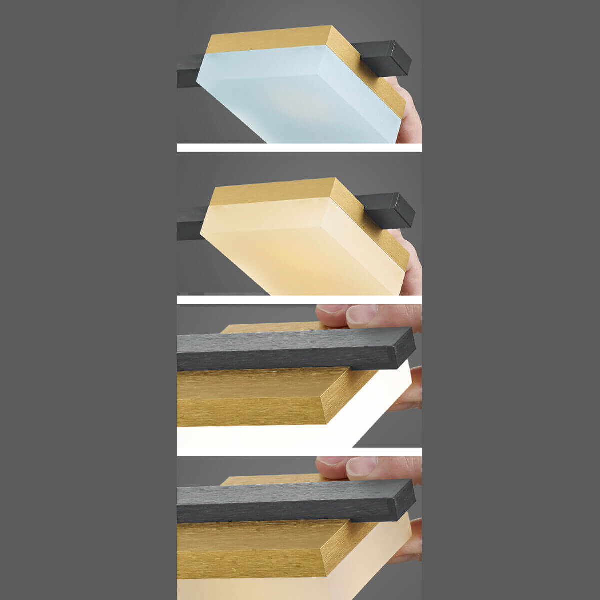 Bopp Plus Quad LED Pendelleuchte, anthrazit / Gold matt, Vertical Control