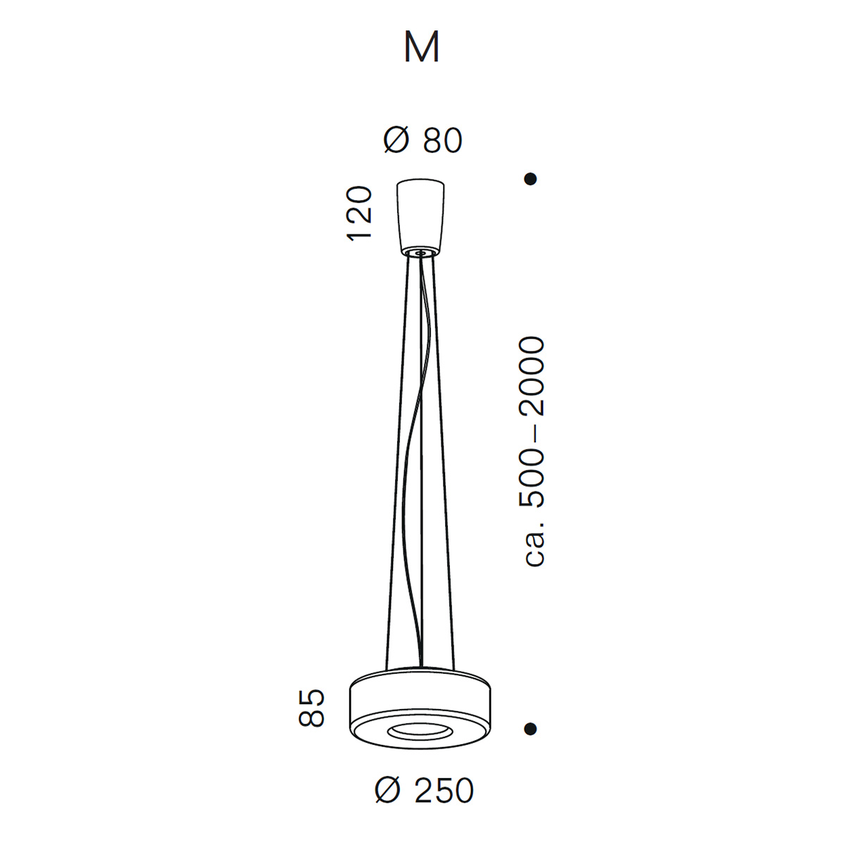 Serien.lighting Curling Suspension Rope M LED Pendelleuchte, Glasschirm, Maßzeichnung
