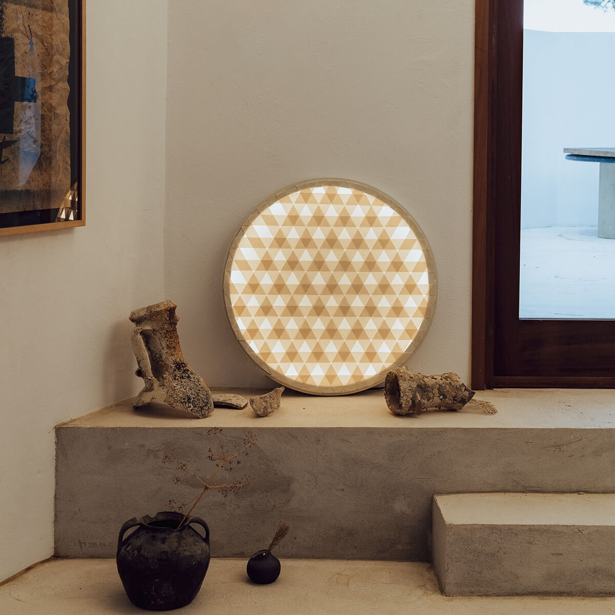 Milan, Loom LED Wandleuchte, Ø: 61,4 cm, Holz / nerzfarben