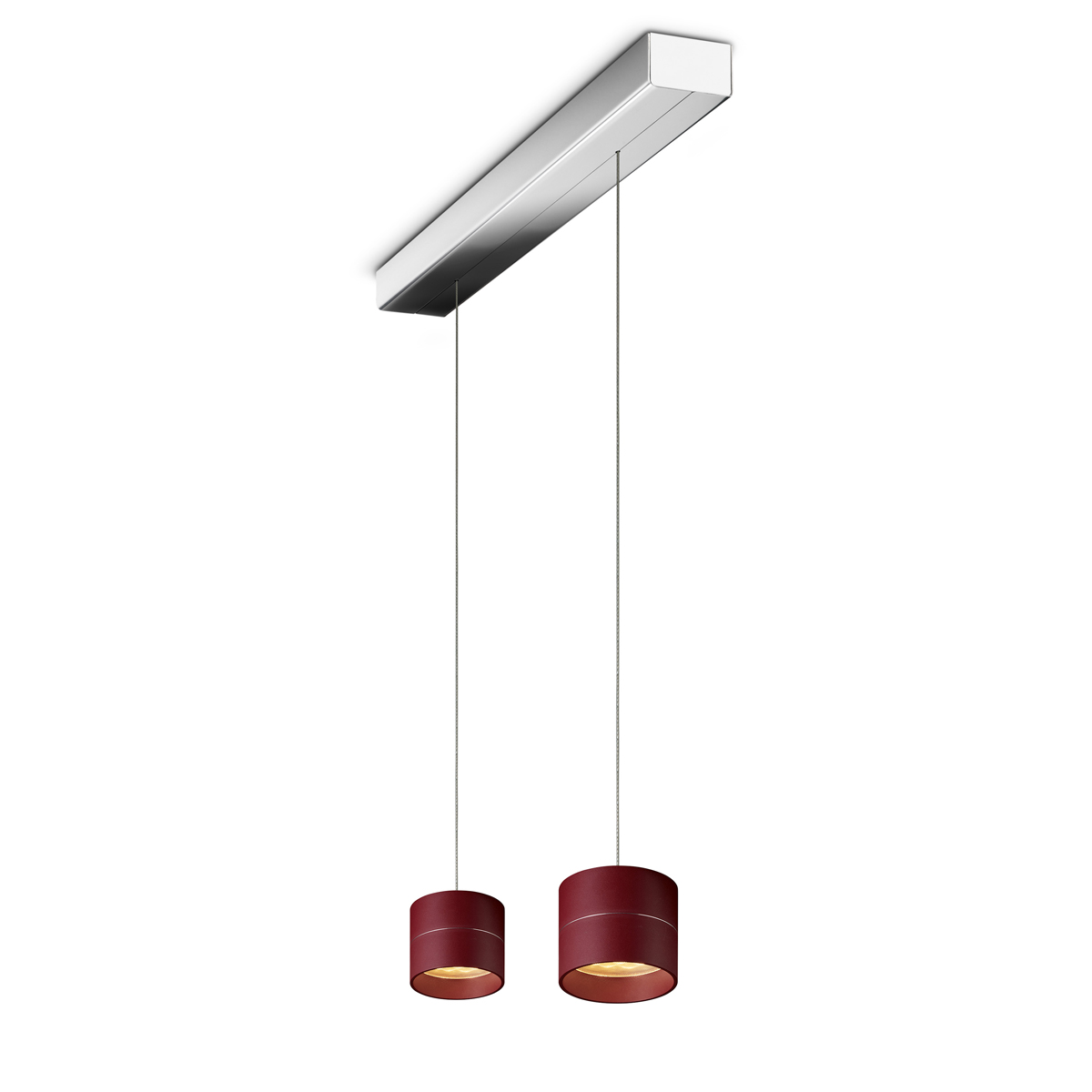 Oligo Tudor S LED Pendelleuchte, 2-flg., TW, unsichtbare Höhenverstellung, Baldachin: Chrom, rot matt