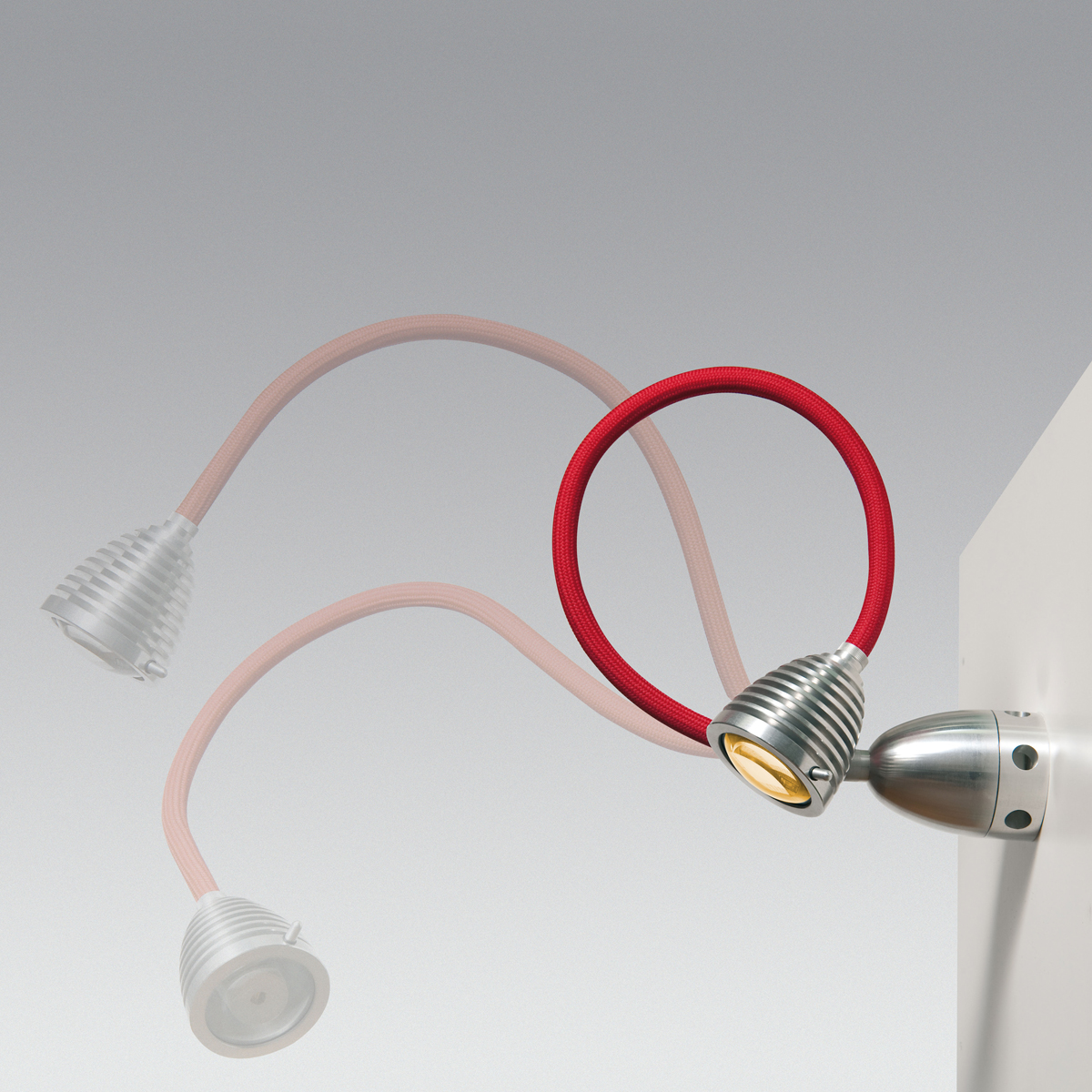 Less'n'more Athene LED Wand- / Deckenstrahler, Flexwelle: lang, Textil rot