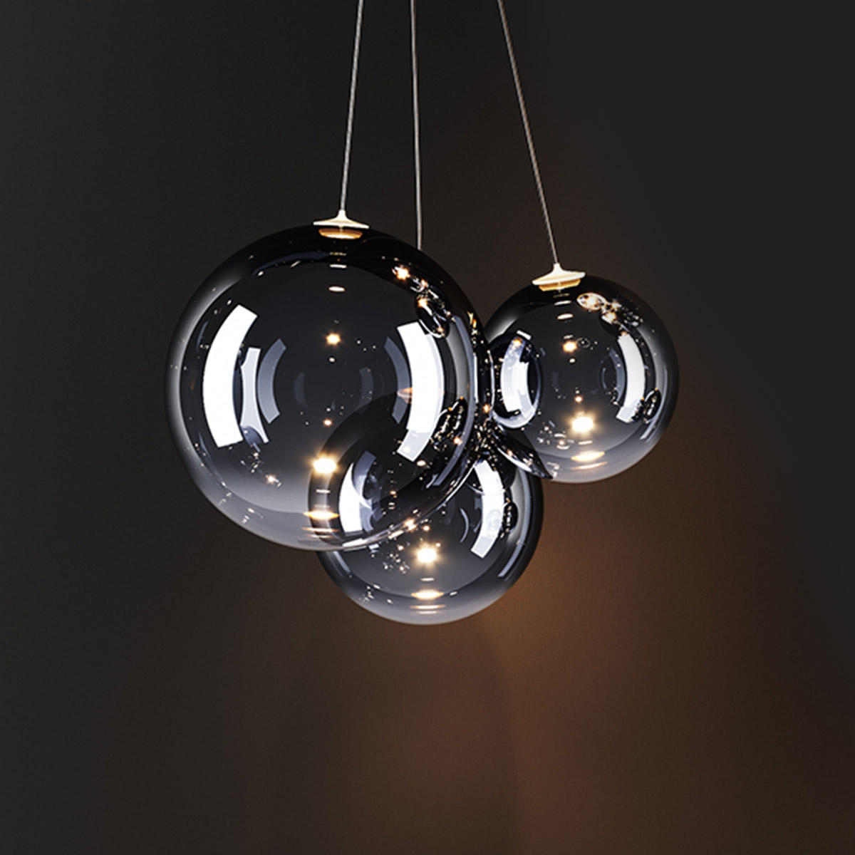 Lodes Random LED Pendelleuchte, 3-flg., Chrom - Rauchglas
