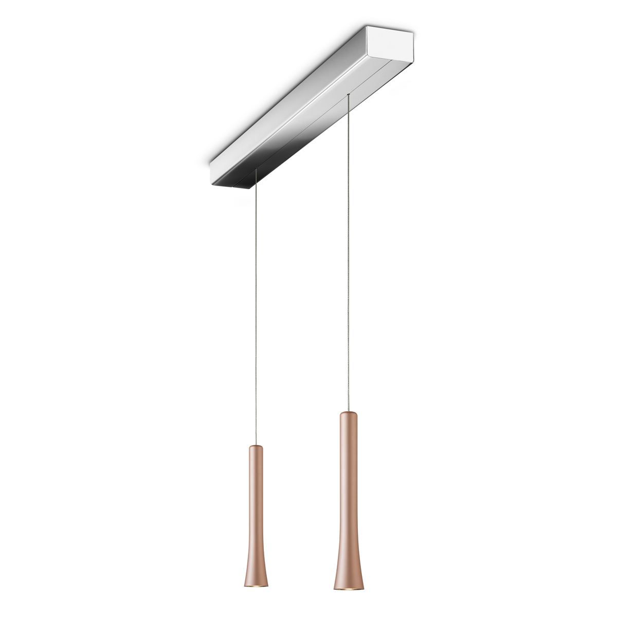 Oligo Rio LED Pendelleuchte, 2-flg., unsichtbare Höhenverstellung, Baldachin: Chrom, Satin copper