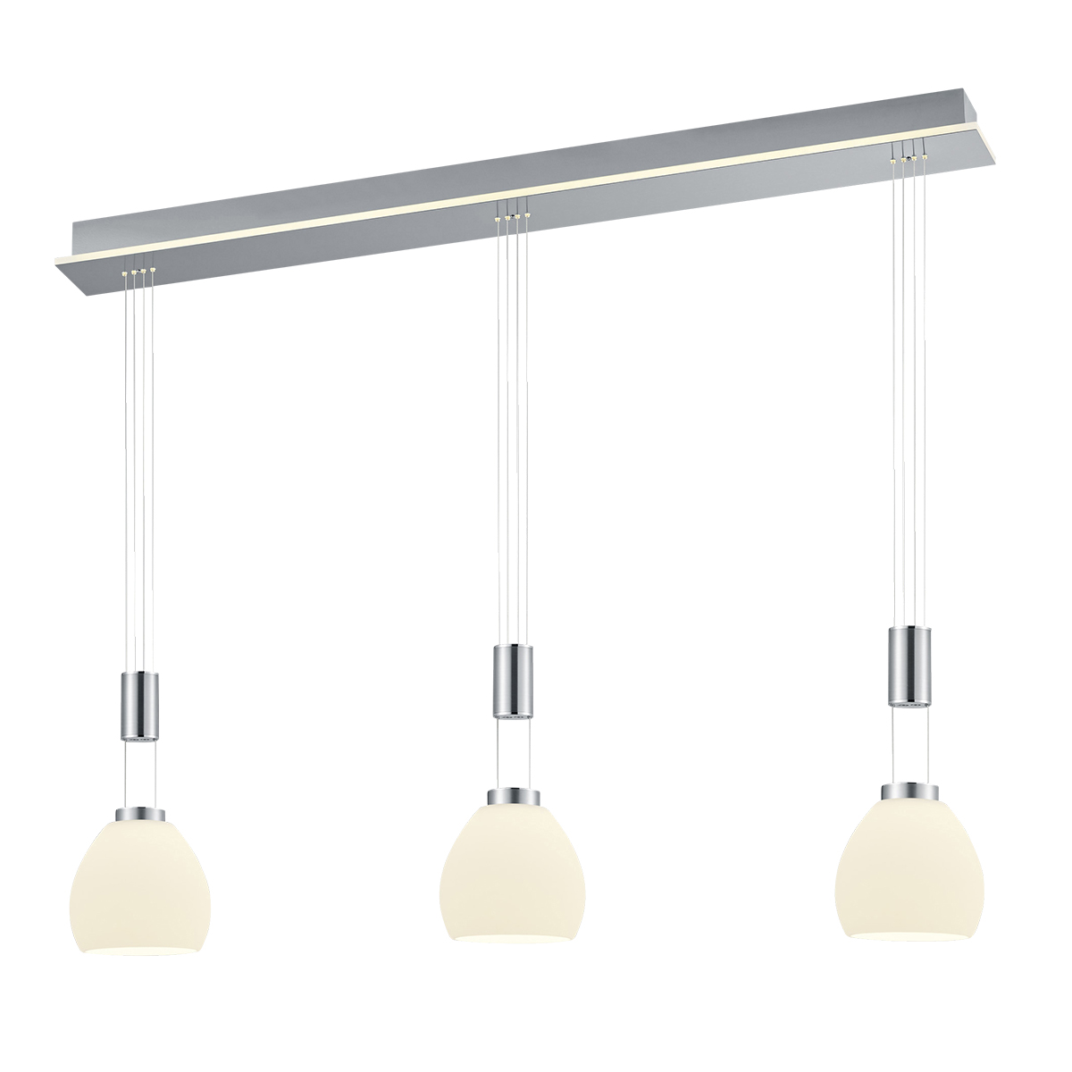 HELL Sam LED Pendelleuchte, 3-flg., Nickel matt / Chrom