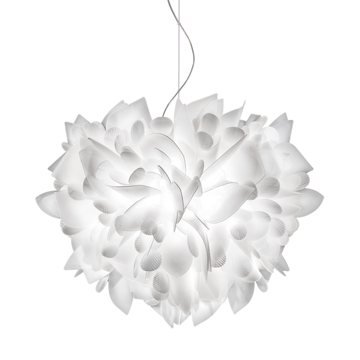 Slamp Veli Foliage Suspension Large, Textilkabel: transparent, weiß gemustert